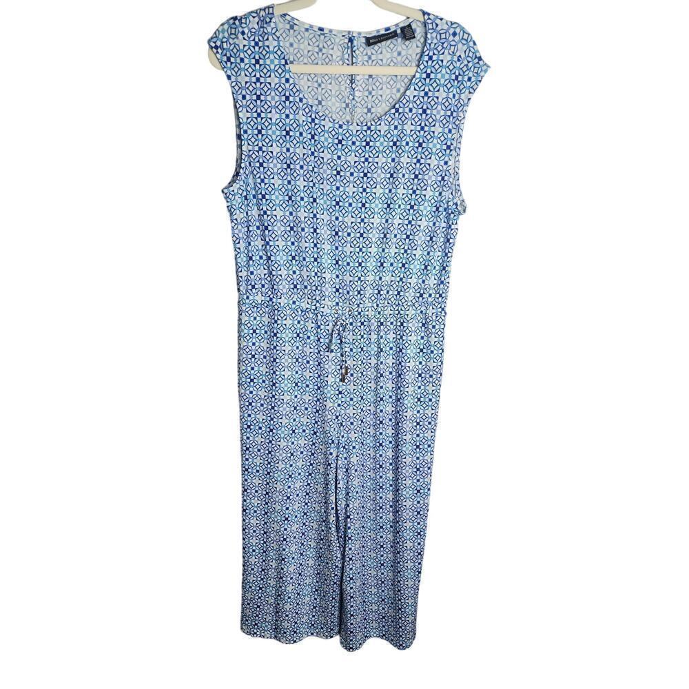 Nina Leonard Miracle Matte Jersey wide leg Cropped jumpsuit sz L Geometric print